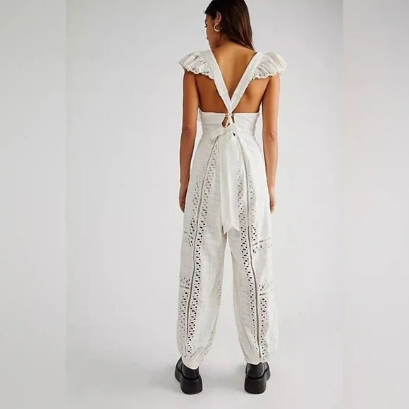 Free People Mikayla Jumpsuit In ivory Size Small One Piece Embroidered - Picture 2 of 7